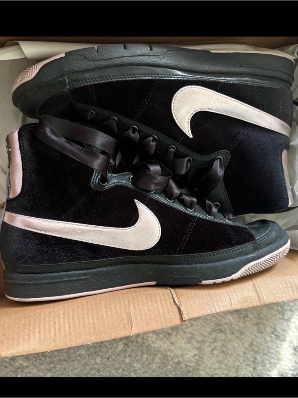 Nike Women’s Black Velvet High-Top Blazers with Silver Swoosh